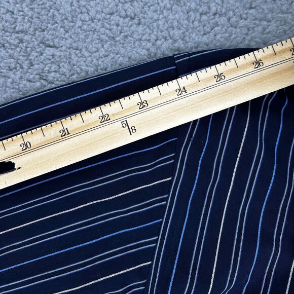 Van Heusen No Iron Men's L 16-16.5 Long-Sleeve Button Down Shirt Blue w/ Stripes - Picture 9 of 10